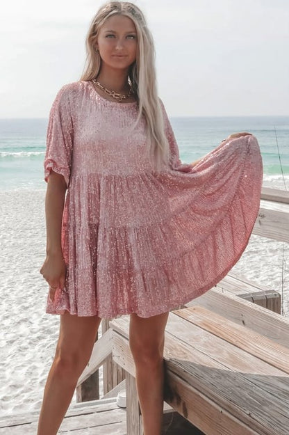 Sequin Tiered Babydoll Mini Dress