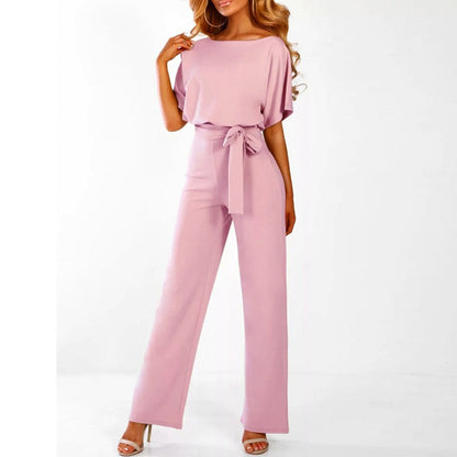 Short Sleeve Tie Waist Jumpsuit