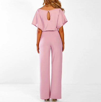 Short Sleeve Tie Waist Jumpsuit