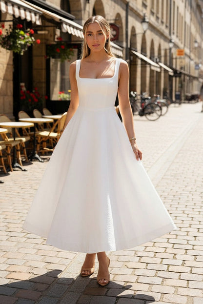 Square Neck A-Line Midi Dress