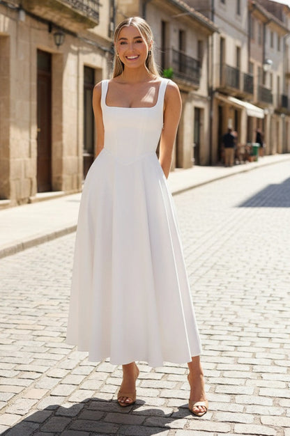 Square Neck A-Line Midi Dress