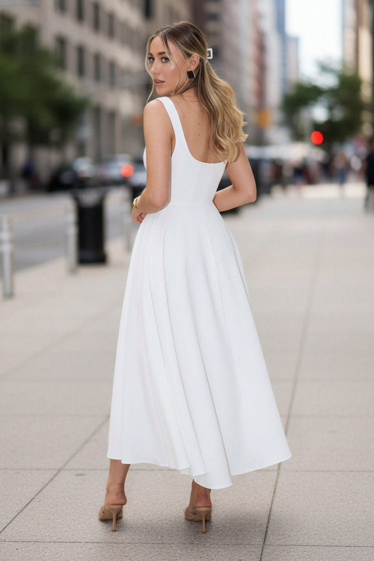 Square Neck A-Line Midi Dress
