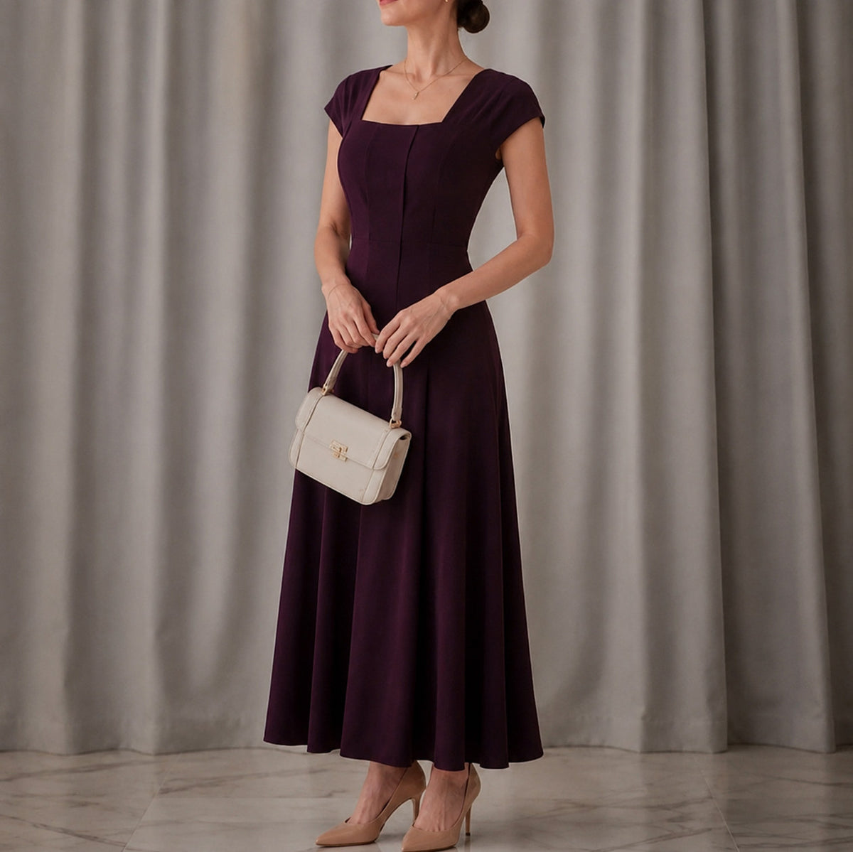 Square Neck Cap Sleeve Maxi Dress