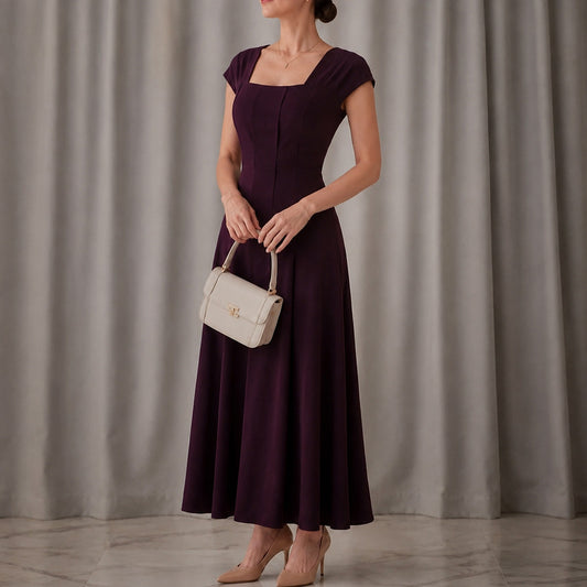 Square Neck Cap Sleeve Maxi Dress