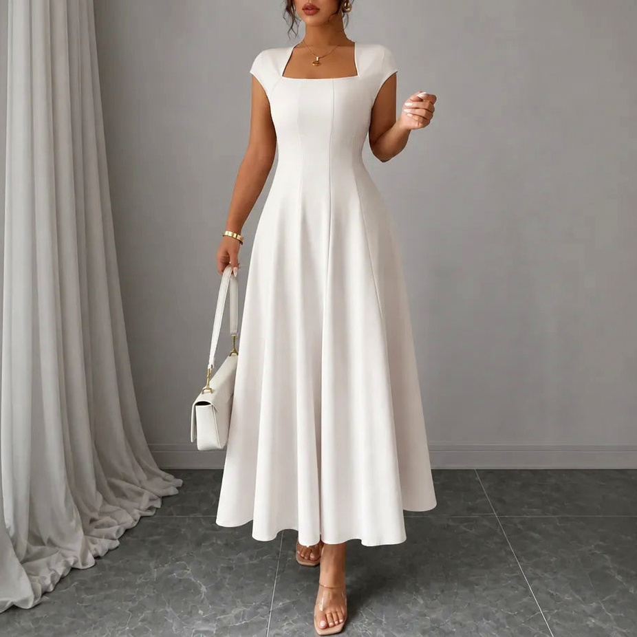 Square Neck Cap Sleeve Maxi Dress