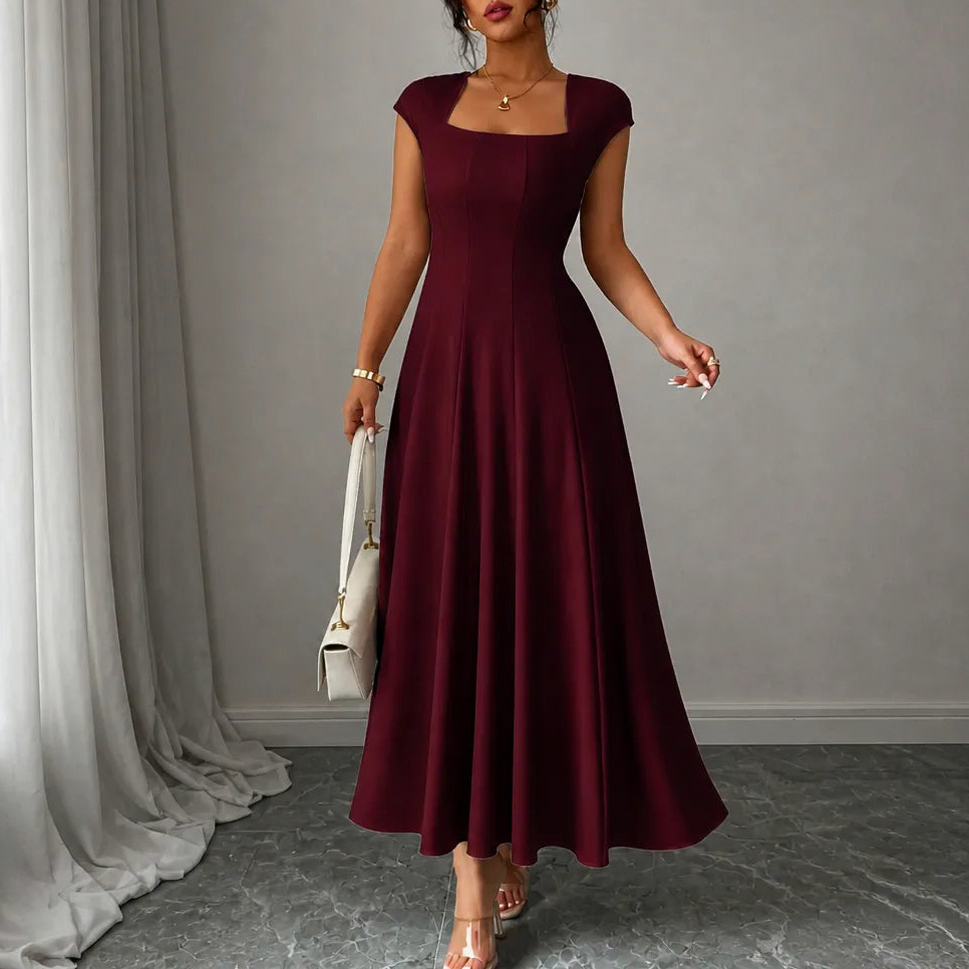Square Neck Cap Sleeve Maxi Dress