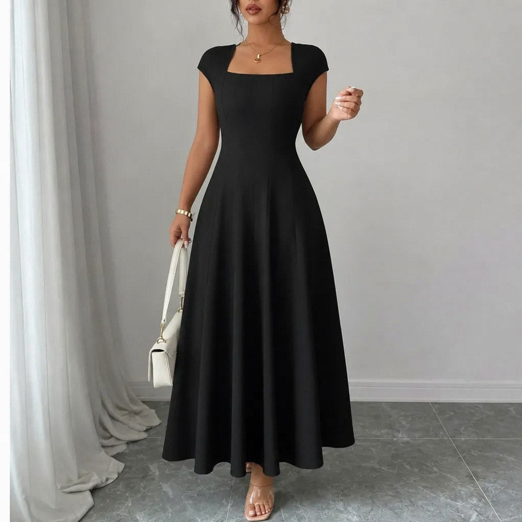 Square Neck Cap Sleeve Maxi Dress