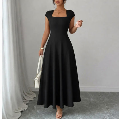 Square Neck Cap Sleeve Maxi Dress