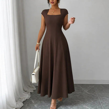 Square Neck Cap Sleeve Maxi Dress