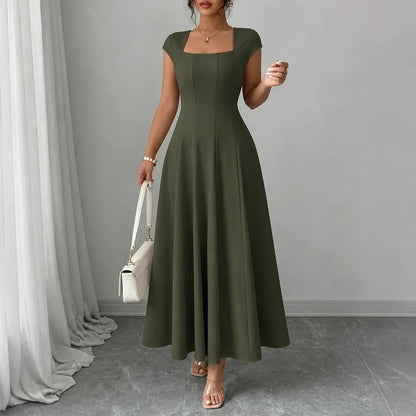 Square Neck Cap Sleeve Maxi Dress
