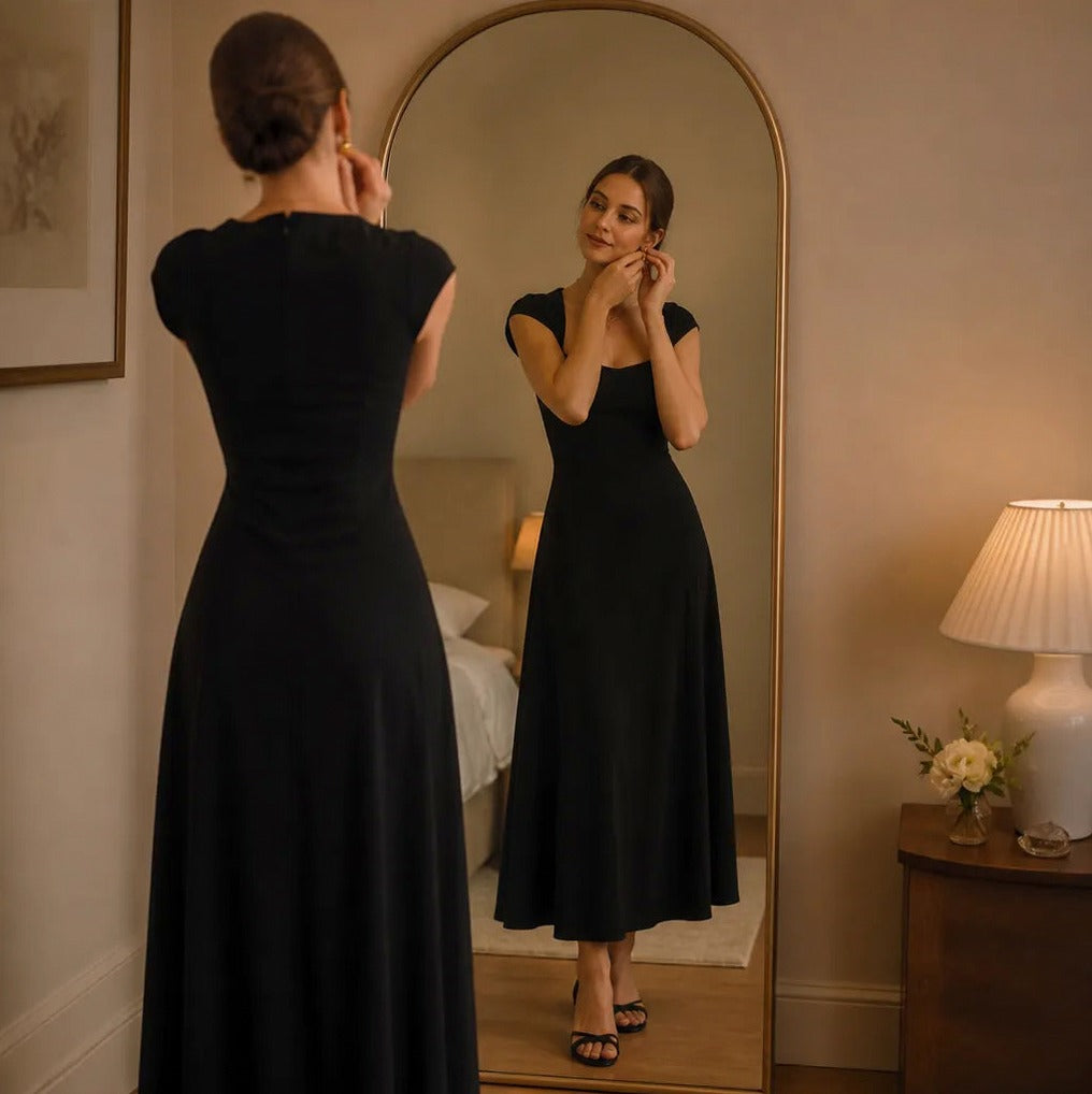 Square Neck Cap Sleeve Maxi Dress