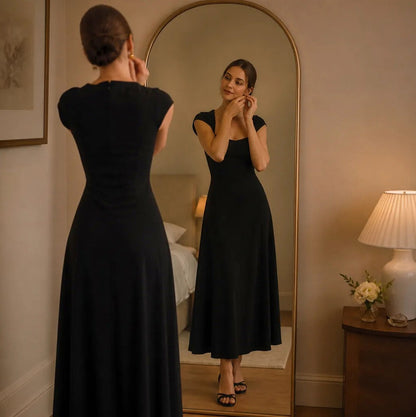 Square Neck Cap Sleeve Maxi Dress