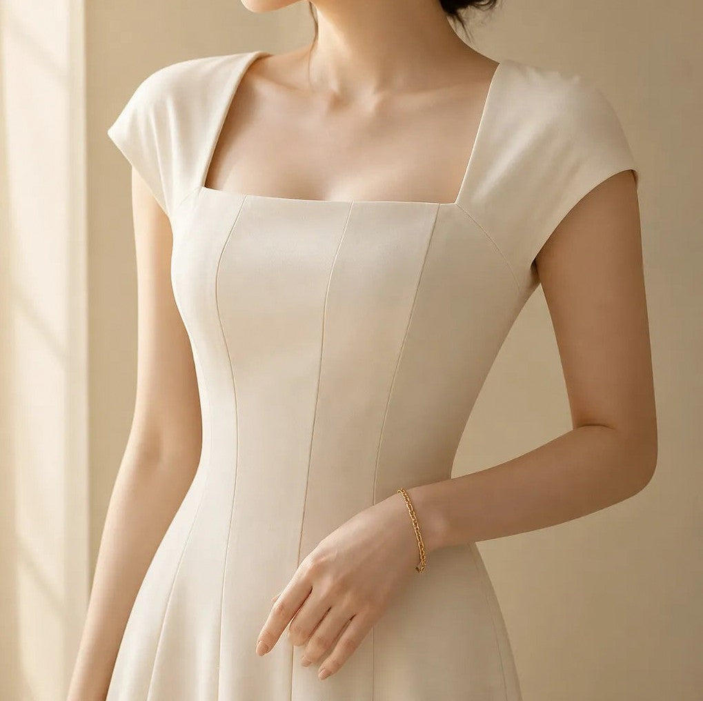 Square Neck Cap Sleeve Maxi Dress