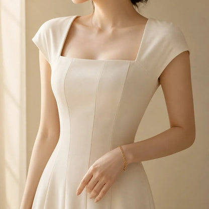 Square Neck Cap Sleeve Maxi Dress