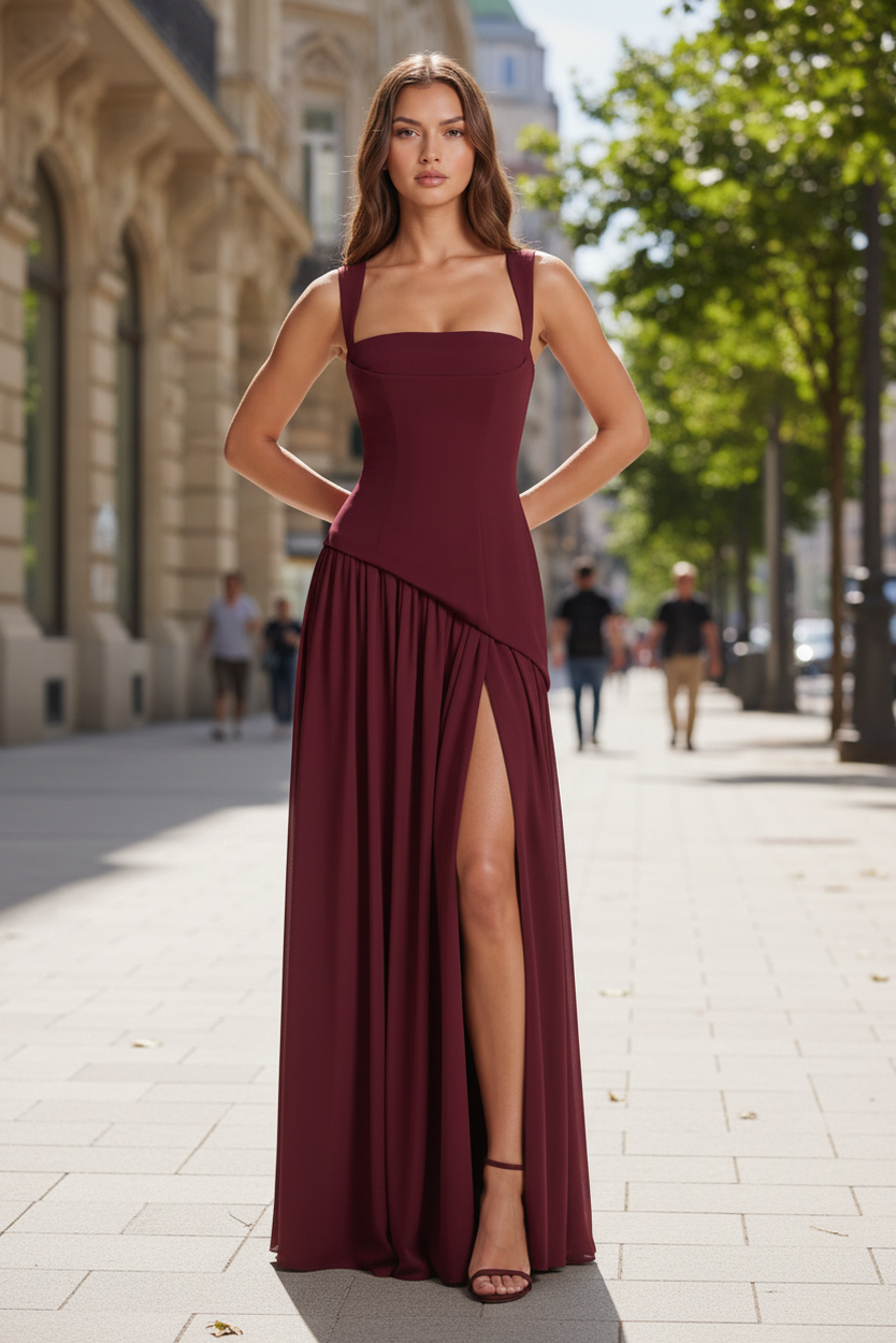 Square Neck Drop Waist Maxi Dress