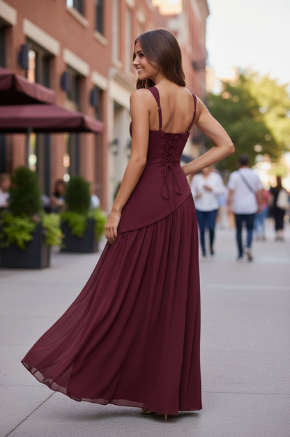 Square Neck Drop Waist Maxi Dress