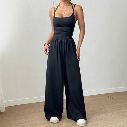Square Neck Ruched Wide Leg Jumpsuit