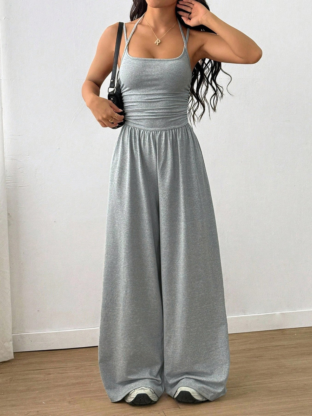 Square Neck Ruched Wide Leg Jumpsuit