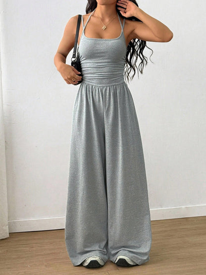Square Neck Ruched Wide Leg Jumpsuit