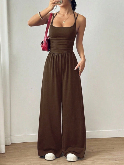Square Neck Ruched Wide Leg Jumpsuit