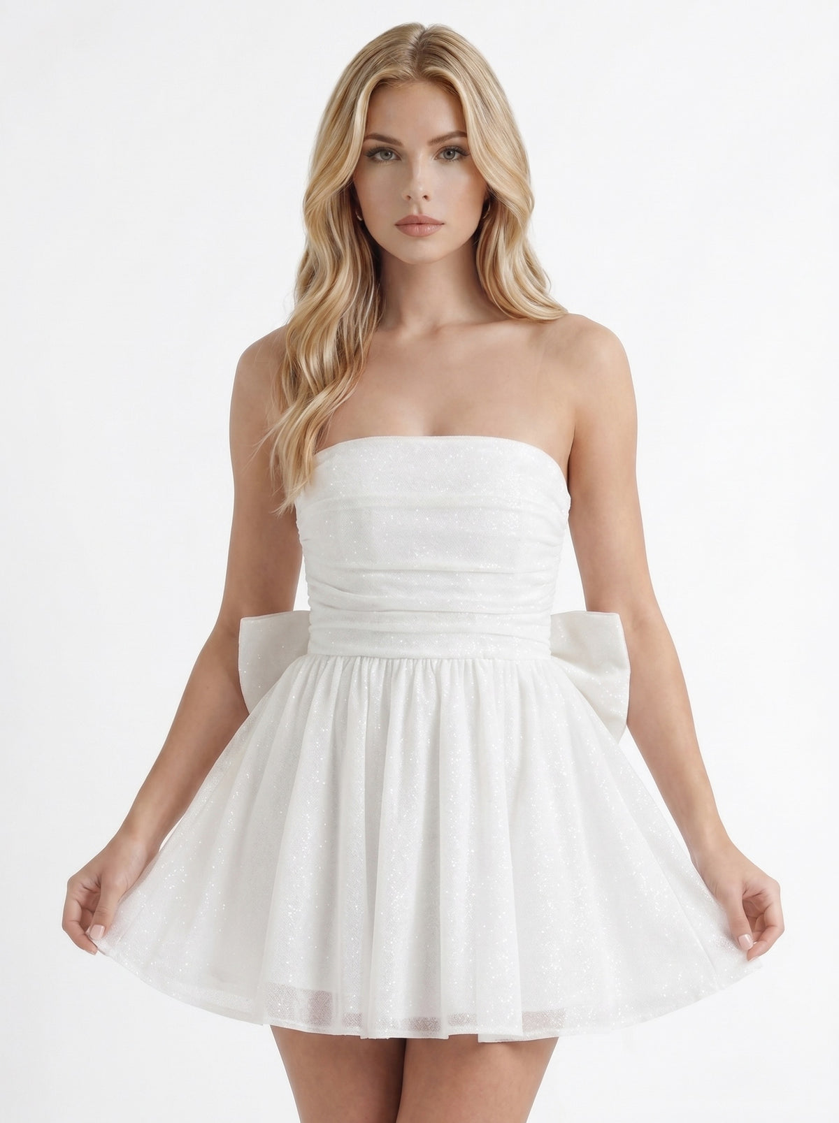 Strapless Bow Babydoll Mini Dress