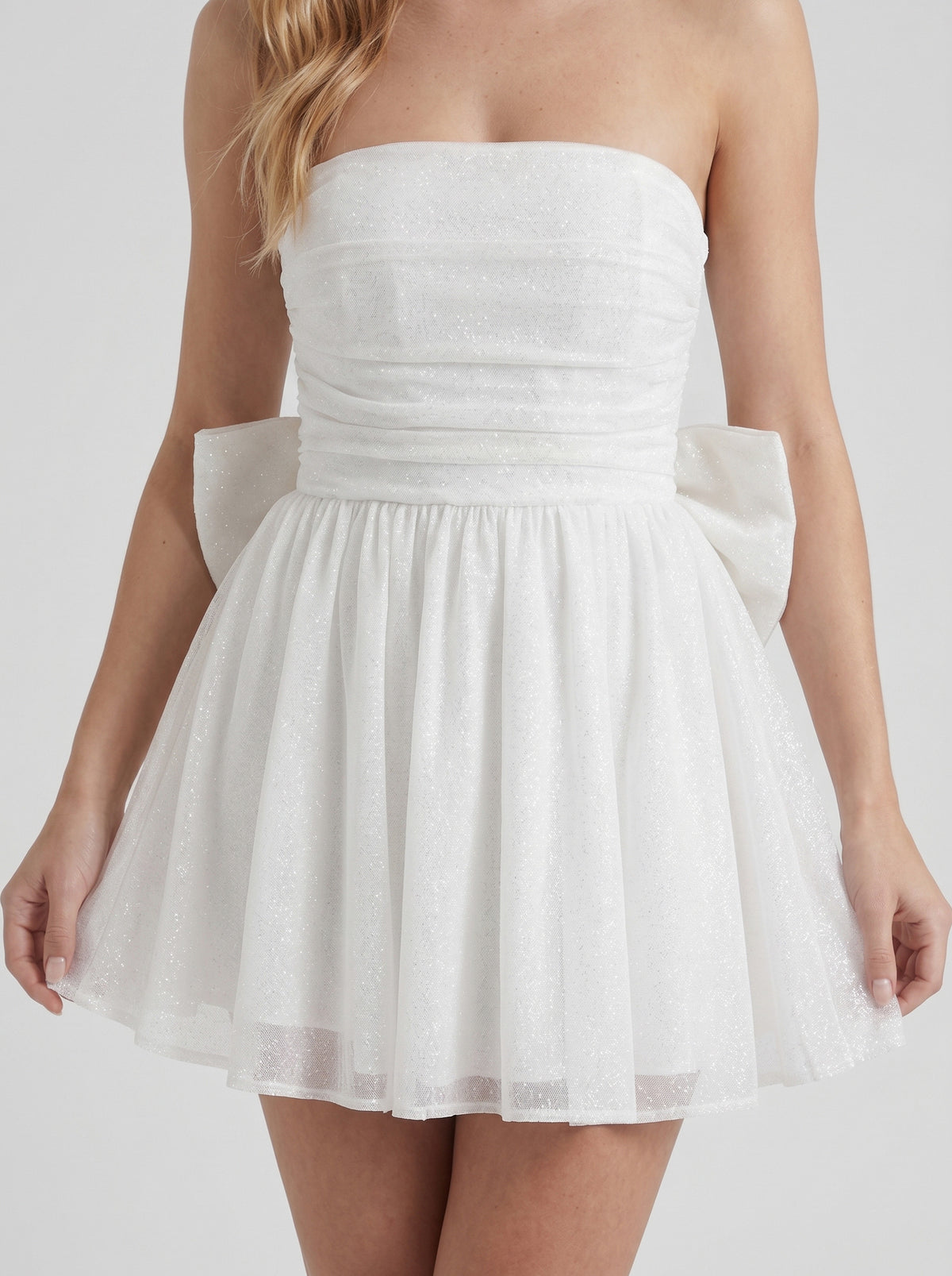 Strapless Bow Babydoll Mini Dress