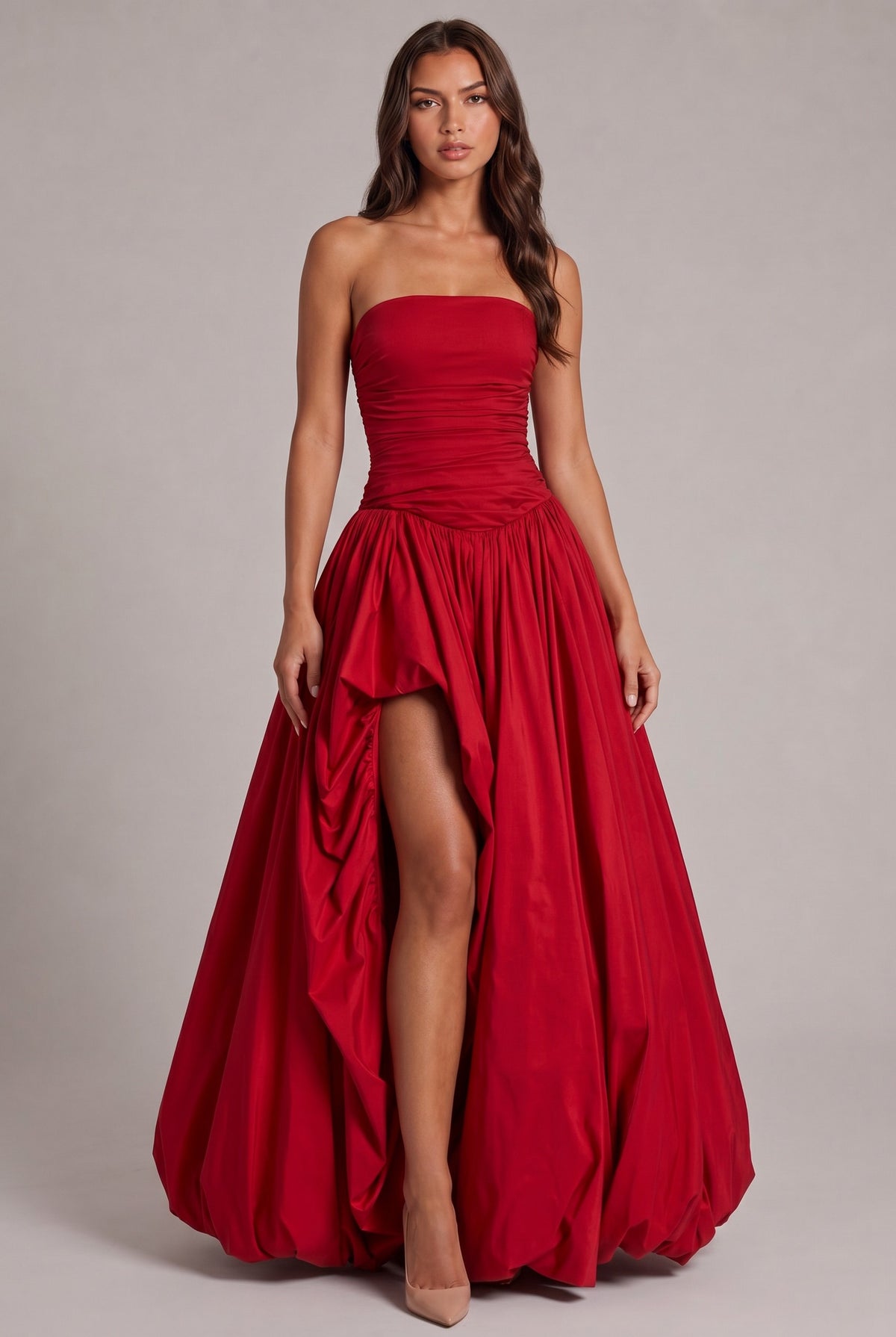Strapless Drop Waist Bubble Hem Maxi Dress