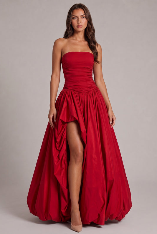 Strapless Drop Waist Bubble Hem Maxi Dress
