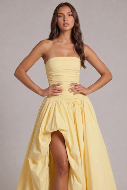 Strapless Drop Waist Bubble Hem Maxi Dress