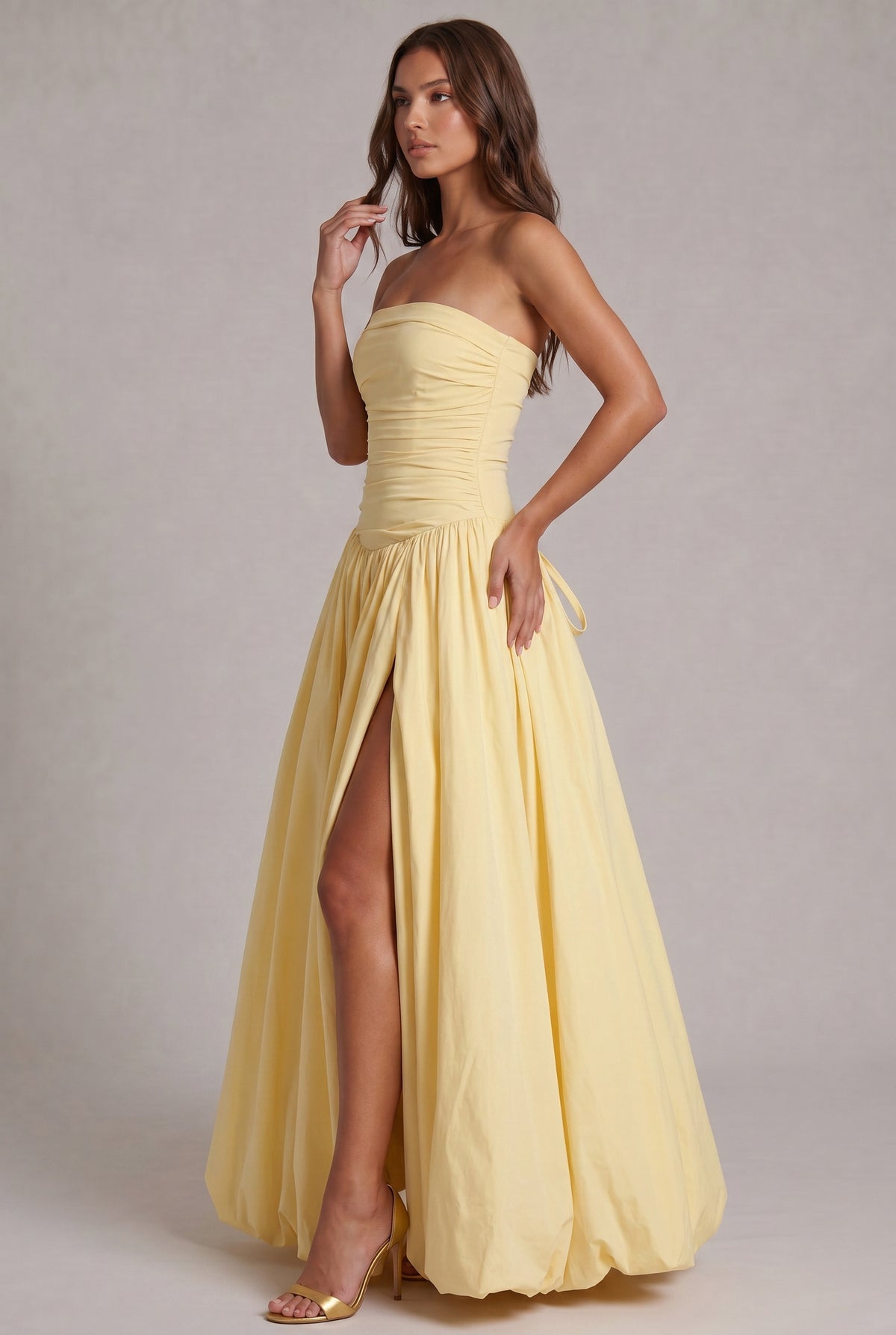 Strapless Drop Waist Bubble Hem Maxi Dress