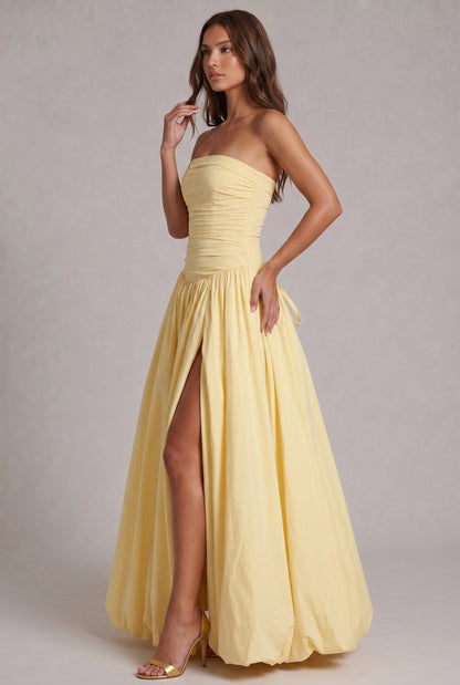 Strapless Drop Waist Bubble Hem Maxi Dress