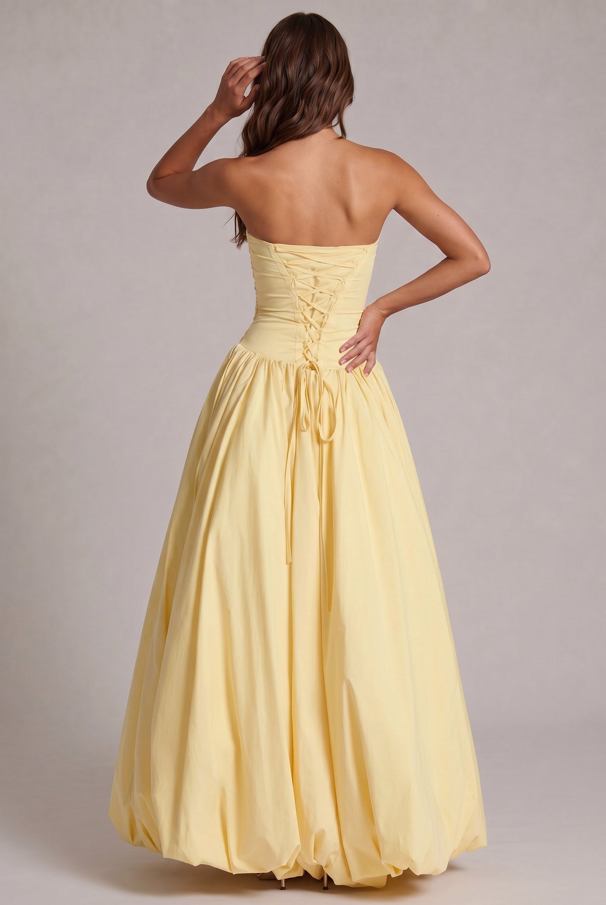 Strapless Drop Waist Bubble Hem Maxi Dress