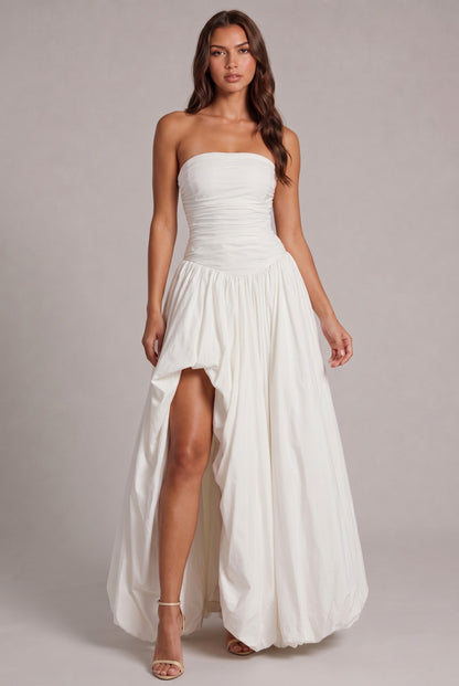 Strapless Drop Waist Bubble Hem Maxi Dress