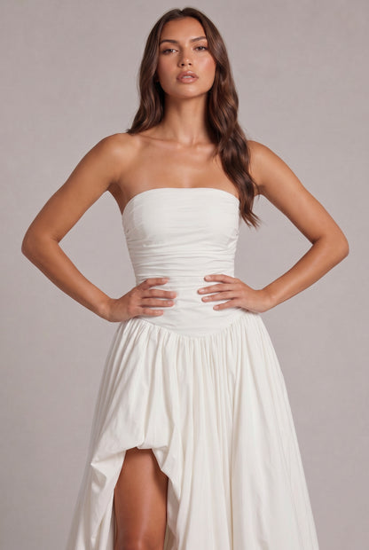 Strapless Drop Waist Bubble Hem Maxi Dress