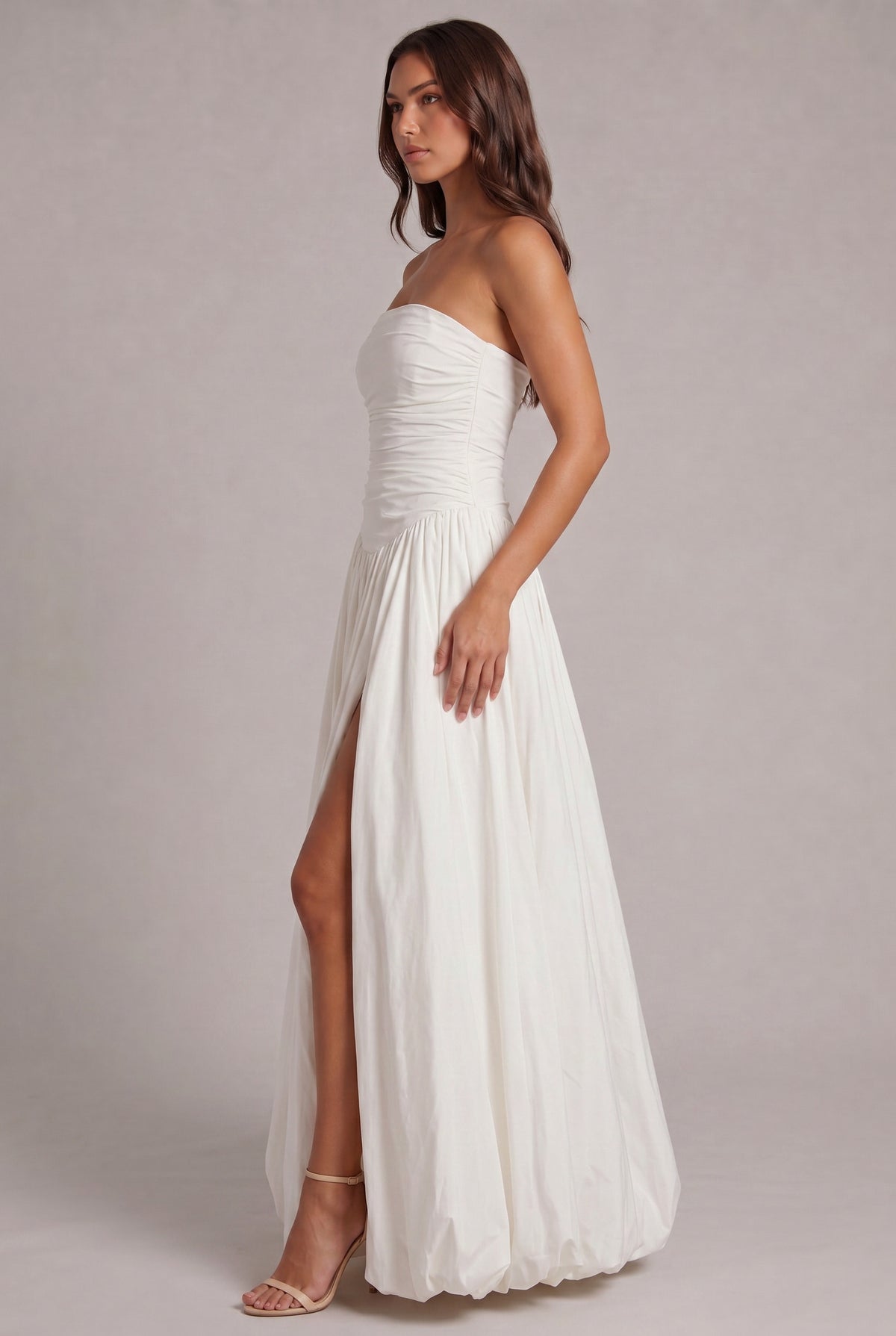 Strapless Drop Waist Bubble Hem Maxi Dress