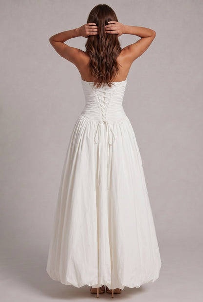 Strapless Drop Waist Bubble Hem Maxi Dress