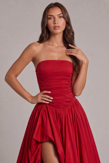 Strapless Drop Waist Bubble Hem Maxi Dress
