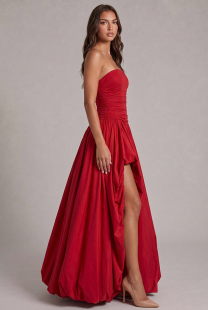 Strapless Drop Waist Bubble Hem Maxi Dress