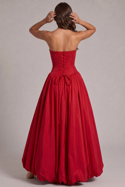 Strapless Drop Waist Bubble Hem Maxi Dress