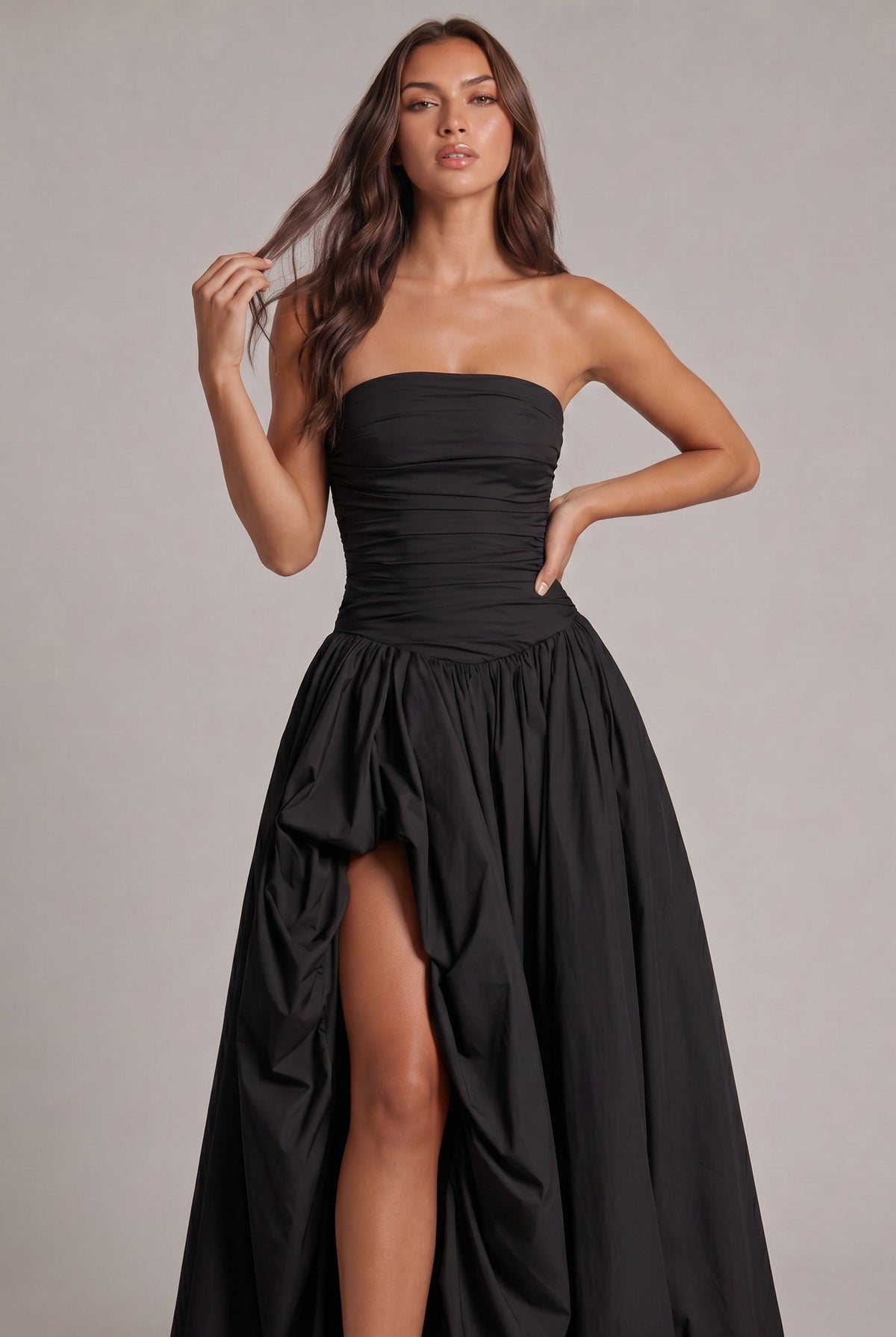 Strapless Drop Waist Bubble Hem Maxi Dress