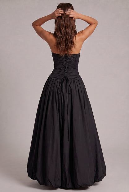 Strapless Drop Waist Bubble Hem Maxi Dress