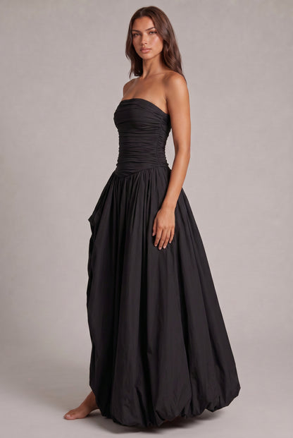 Strapless Drop Waist Bubble Hem Maxi Dress
