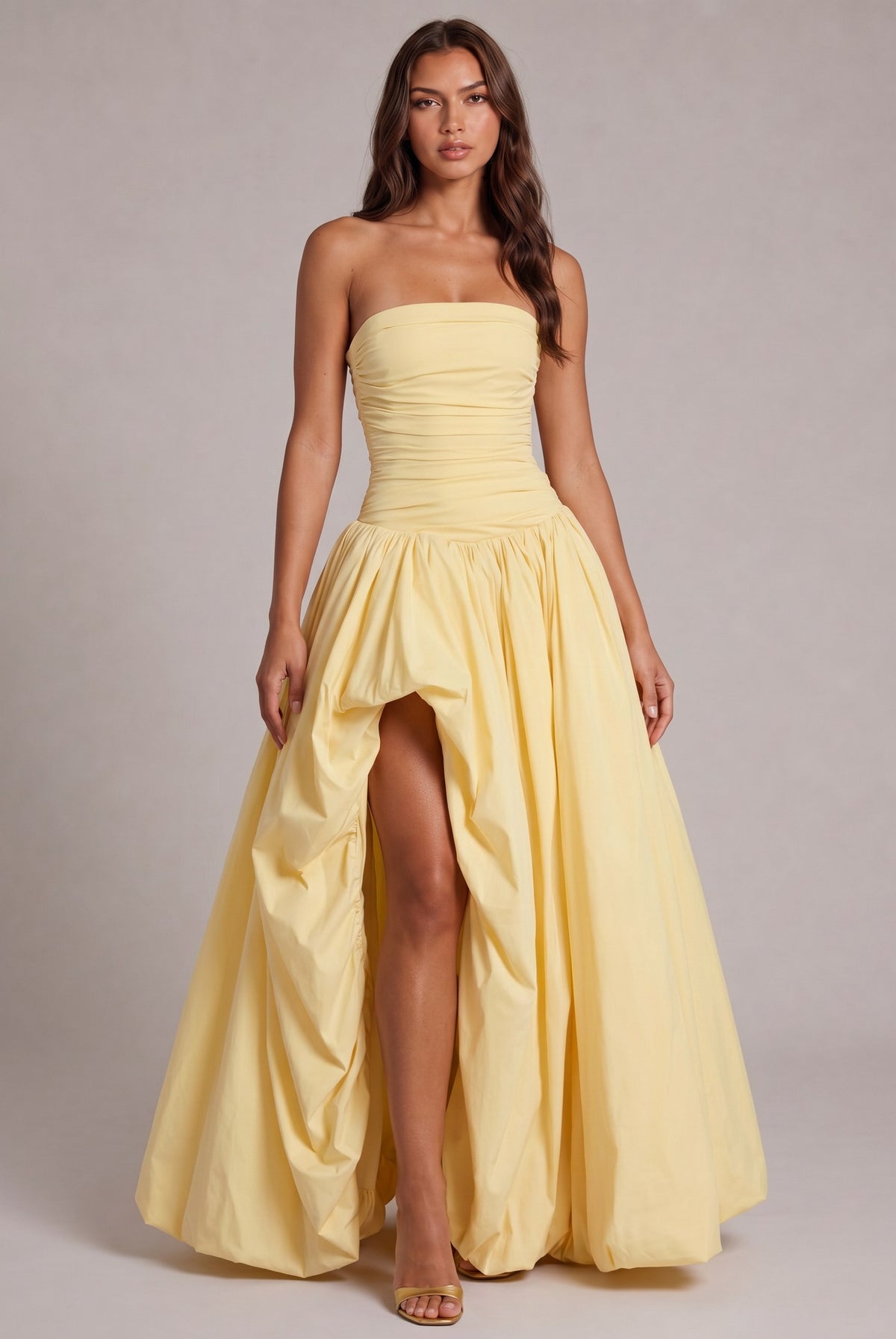 Strapless Drop Waist Bubble Hem Maxi Dress