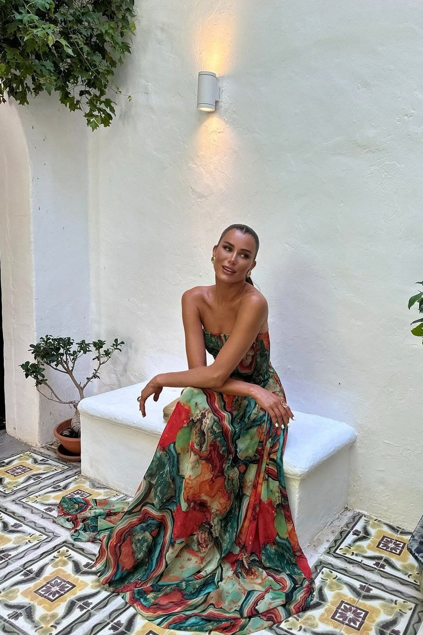Strapless Drop Waist Maxi Dress