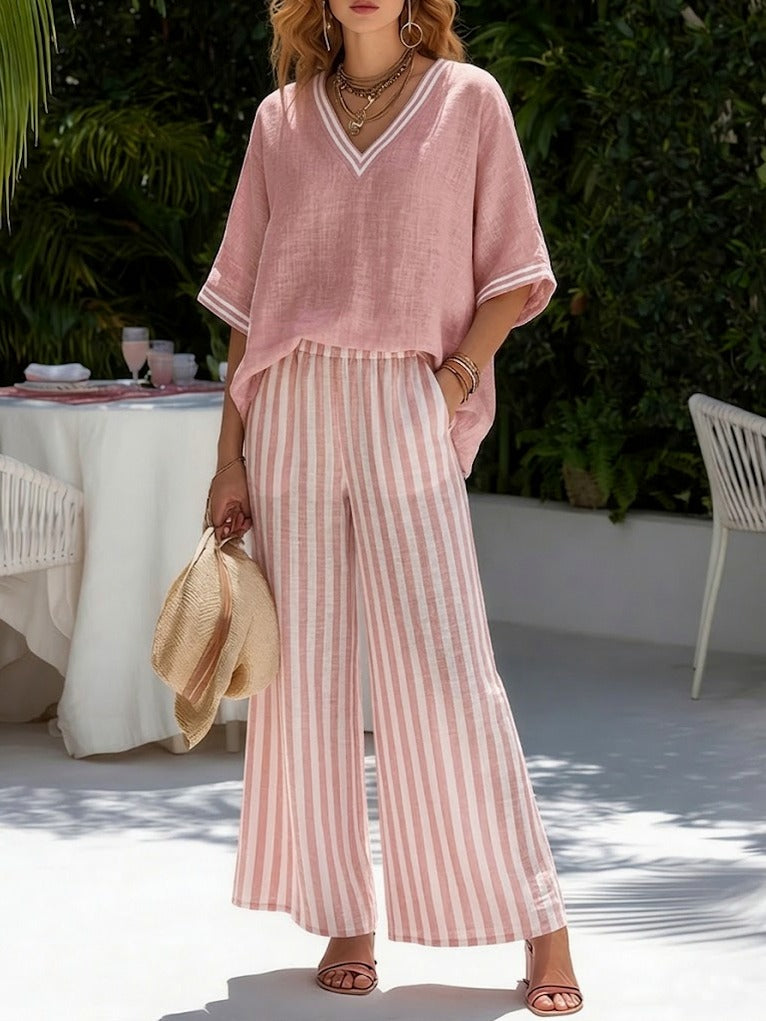 Striped Gauze Two-Piece Set