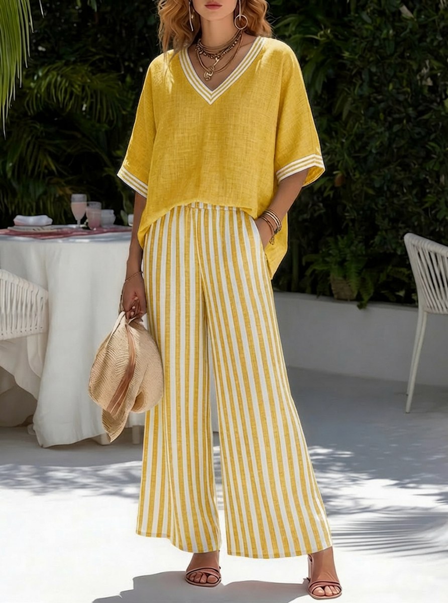 Striped Gauze Two-Piece Set
