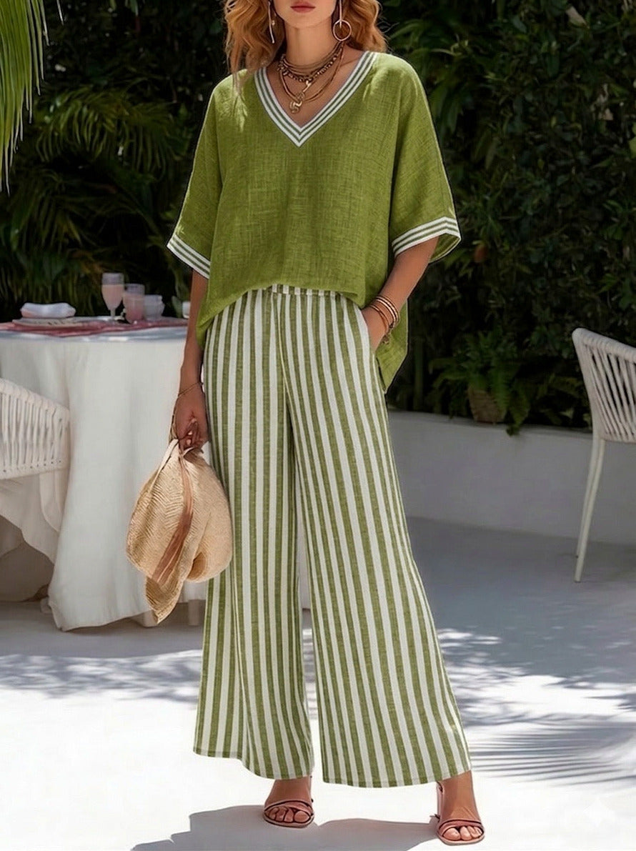 Striped Gauze Two-Piece Set