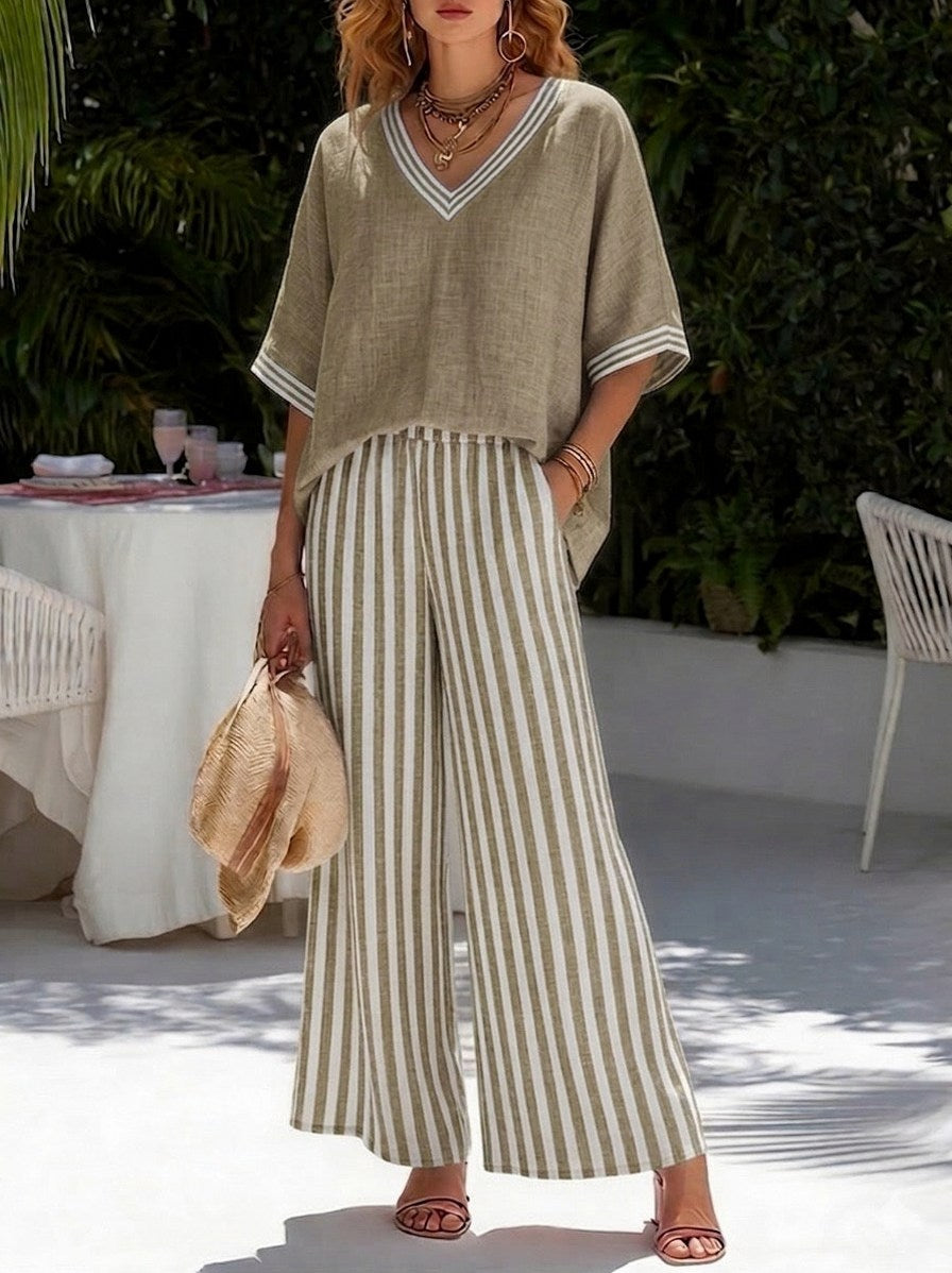 Striped Gauze Two-Piece Set