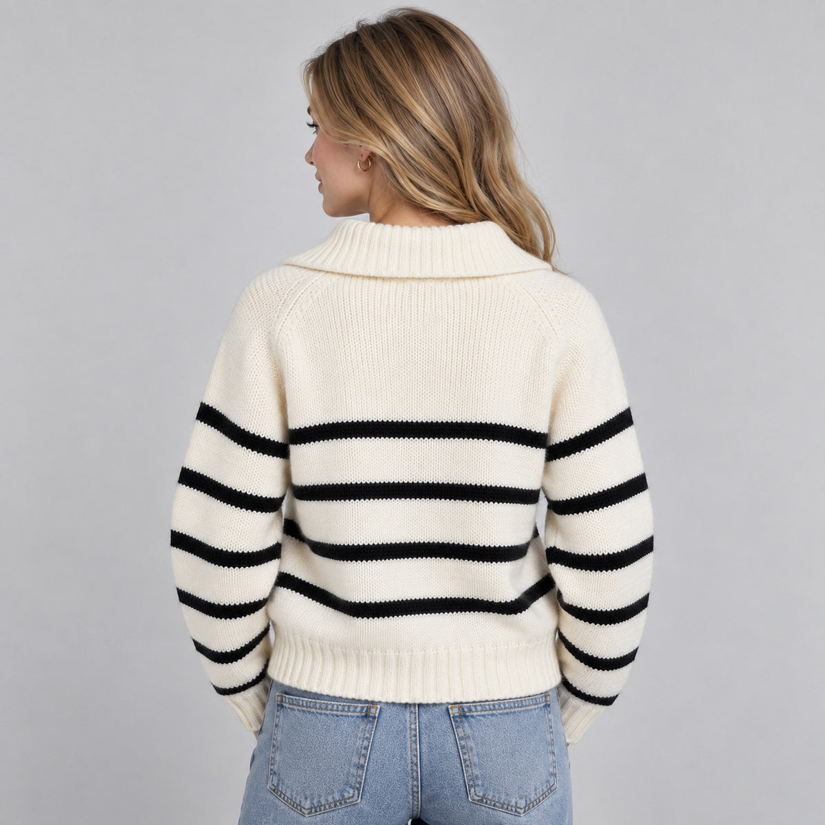 Striped Half Zip Knit Sweater