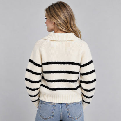 Striped Half Zip Knit Sweater